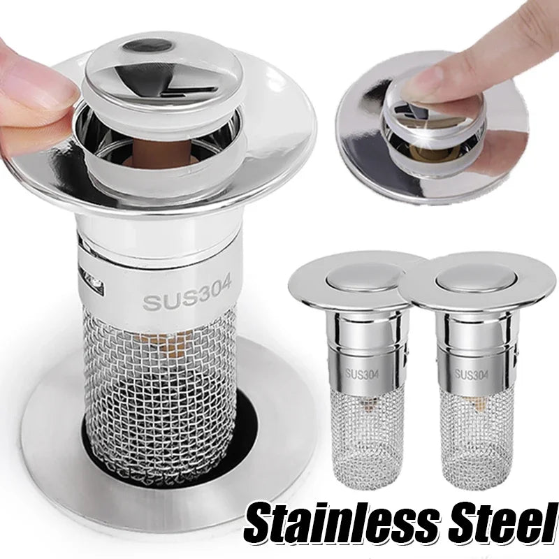Stainless Steel Pop-Up Drain Stopper & Hair Catcher by HitMyNeed