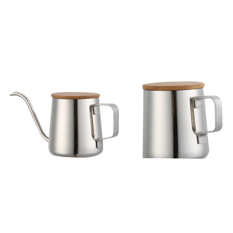 Stainless Steel Pour Over Kettle with Wooden Lid 350ml by HitMyNeed
