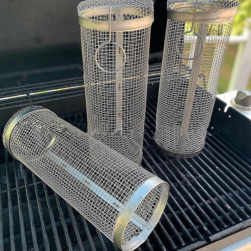 Stainless Steel Rolling BBQ Grill Basket Cylinder by HitMyNeed