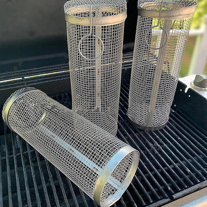 Stainless Steel Rolling BBQ Grill Basket Cylinder by HitMyNeed