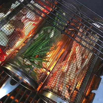 Stainless Steel Rolling BBQ Grill Basket Cylinder by HitMyNeed