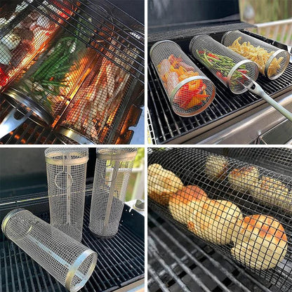 Stainless Steel Rolling BBQ Grill Basket Cylinder by HitMyNeed