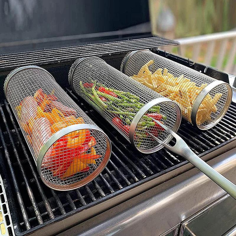 Stainless Steel Rolling BBQ Grill Basket Cylinder S - 20x9x9cm by HitMyNeed