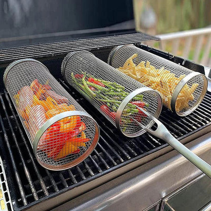 Stainless Steel Rolling BBQ Grill Basket Cylinder S - 20x9x9cm by HitMyNeed