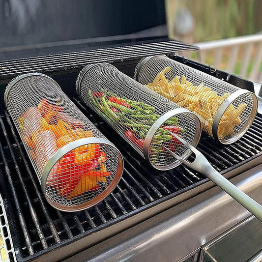 Stainless Steel Rolling BBQ Grill Basket Cylinder S - 20x9x9cm by HitMyNeed