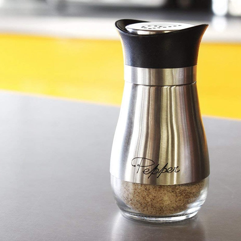 Stainless Steel Salt and Pepper Shaker Set with Stand by HitMyNeed