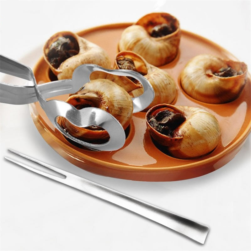 Stainless Steel Snail Tongs with Matching Fork Set by HitMyNeed