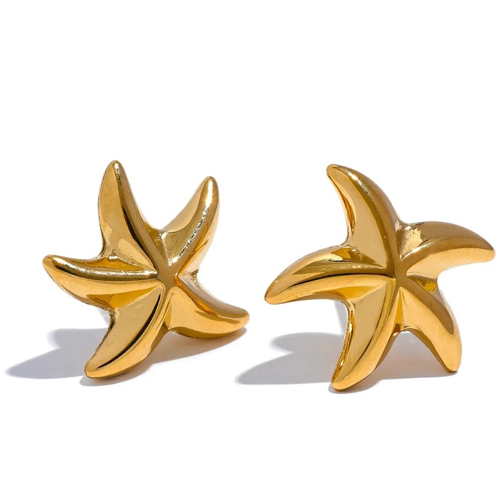 Stainless Steel Starfish Stud Earrings for Women yh1410a-gold by HitMyNeed