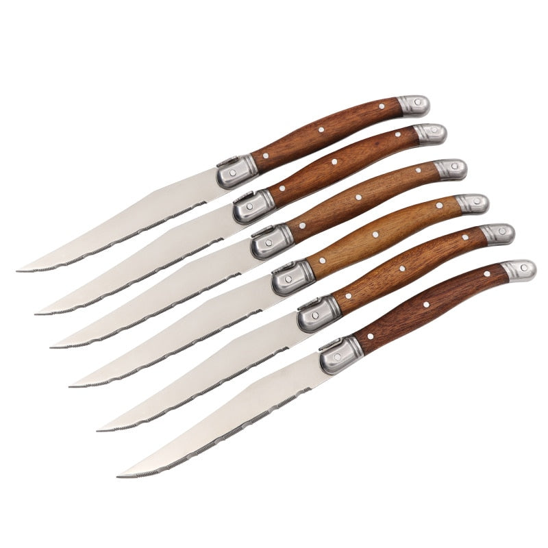 Stainless Steel Steak Knife Set with Rosewood Handles by HitMyNeed