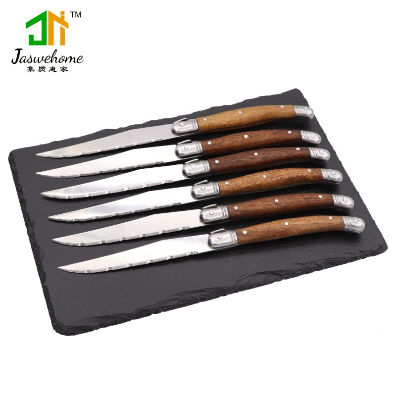 Stainless Steel Steak Knife Set with Rosewood Handles by HitMyNeed