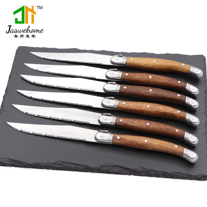 Stainless Steel Steak Knife Set with Rosewood Handles by HitMyNeed