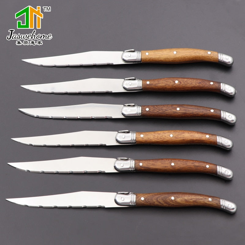 Stainless Steel Steak Knife Set with Rosewood Handles by HitMyNeed