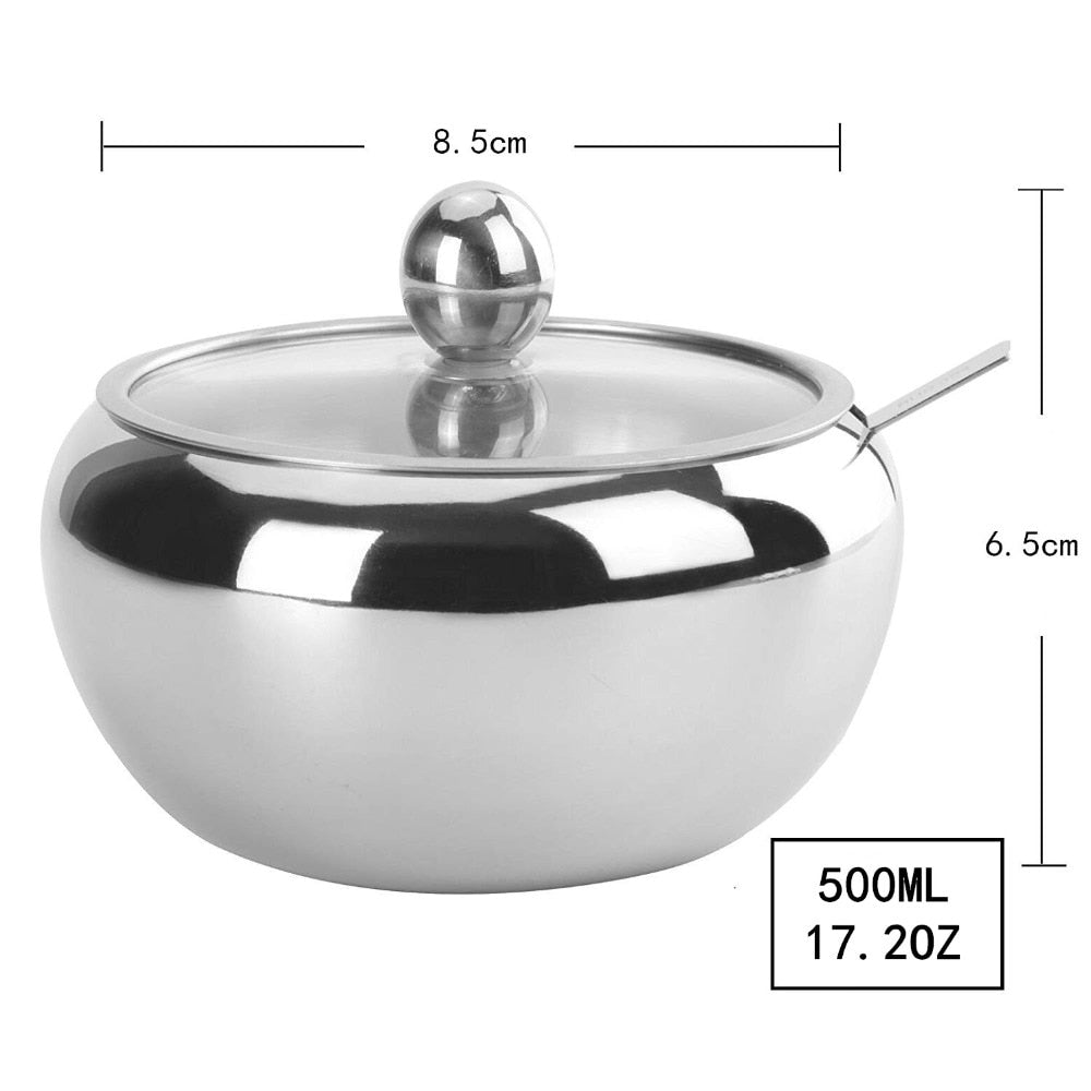 Stainless Steel Sugar Bowl with Scoop and Lid 500ml by HitMyNeed