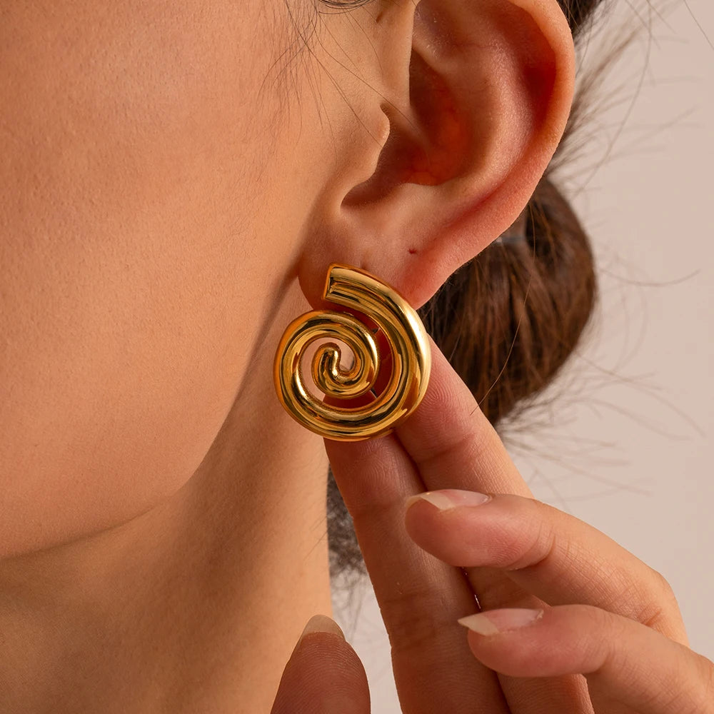 Stainless Steel Swirl Stud Earrings for Women by HitMyNeed