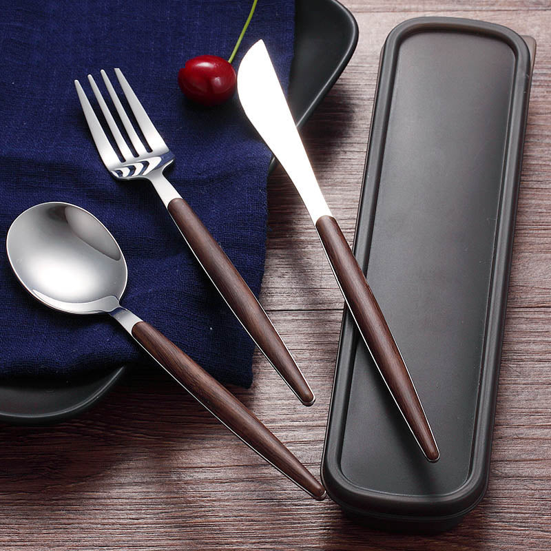 Stainless Steel Travel Cutlery Set with Wooden Handle by HitMyNeed