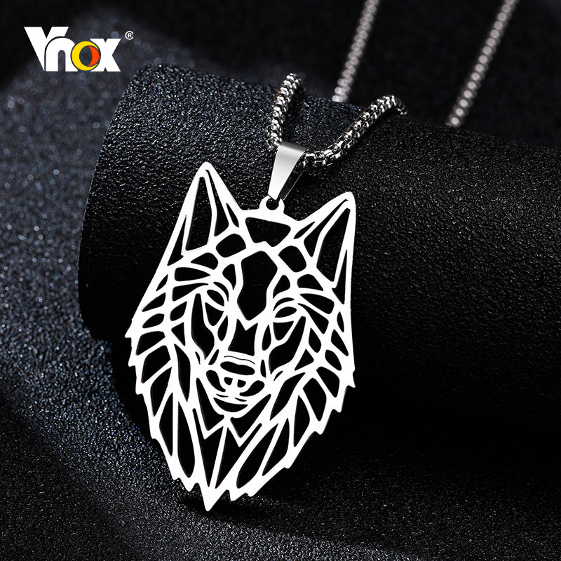 Stainless Steel Wolf Head Pendant Necklace by HitMyNeed