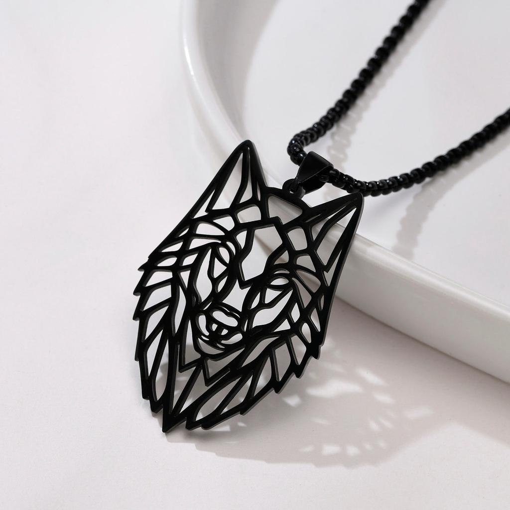 Stainless Steel Wolf Head Pendant Necklace black-gun-plated by HitMyNeed