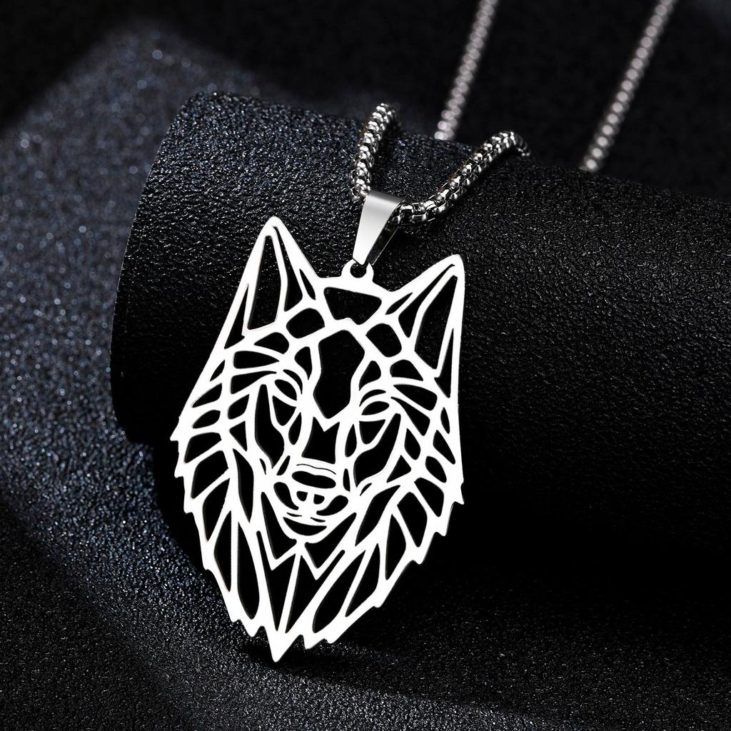 Stainless Steel Wolf Head Pendant Necklace silver-plated by HitMyNeed