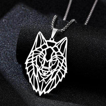 Stainless Steel Wolf Head Pendant Necklace silver-plated by HitMyNeed