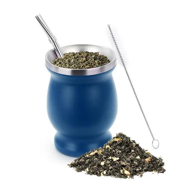 Stainless Steel Yerba Mate Cup Set with Bombilla blue by HitMyNeed