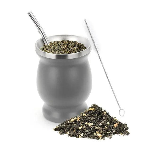 Stainless Steel Yerba Mate Cup Set with Bombilla grey by HitMyNeed