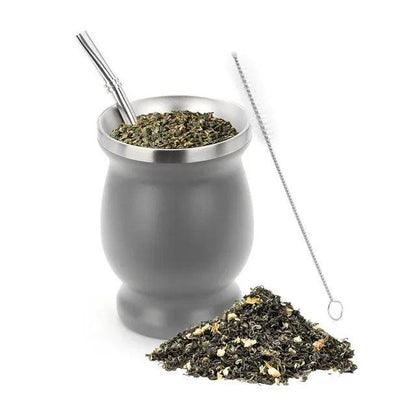 Stainless Steel Yerba Mate Cup Set with Bombilla grey by HitMyNeed