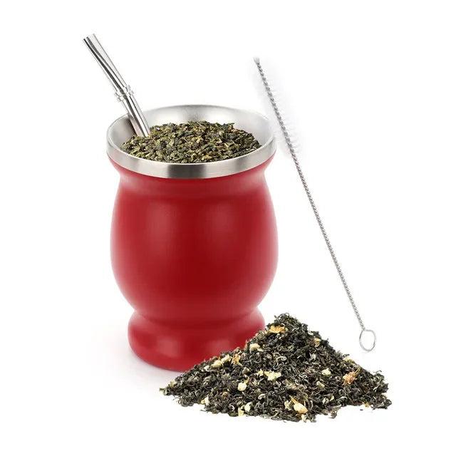 Stainless Steel Yerba Mate Cup Set with Bombilla red by HitMyNeed