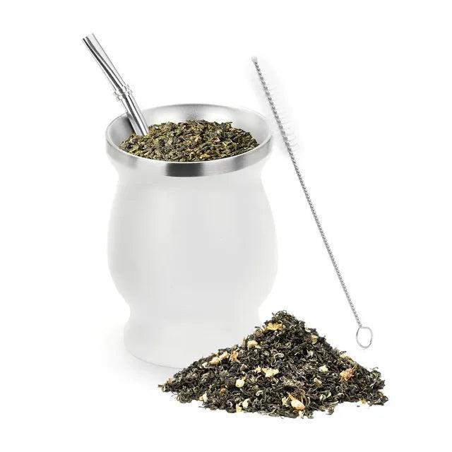 Stainless Steel Yerba Mate Cup Set with Bombilla white by HitMyNeed