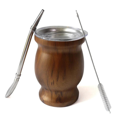 Stainless Steel Yerba Mate Cup Set with Bombilla wood by HitMyNeed