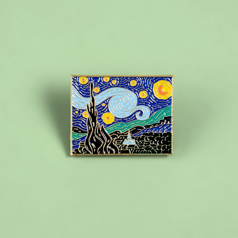 Starry Night Van Gogh Enamel Art Pin by HitMyNeed