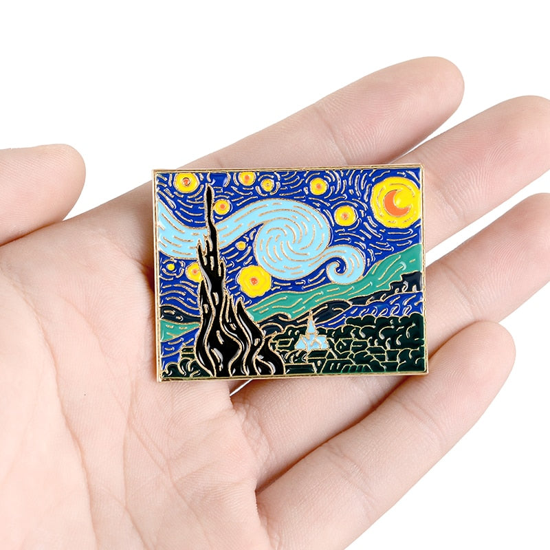 Starry Night Van Gogh Enamel Art Pin by HitMyNeed