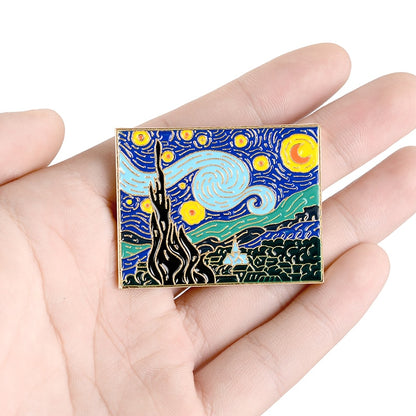 Starry Night Van Gogh Enamel Art Pin by HitMyNeed