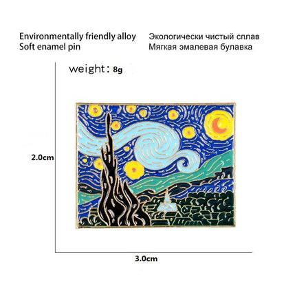 Starry Night Van Gogh Enamel Art Pin by HitMyNeed