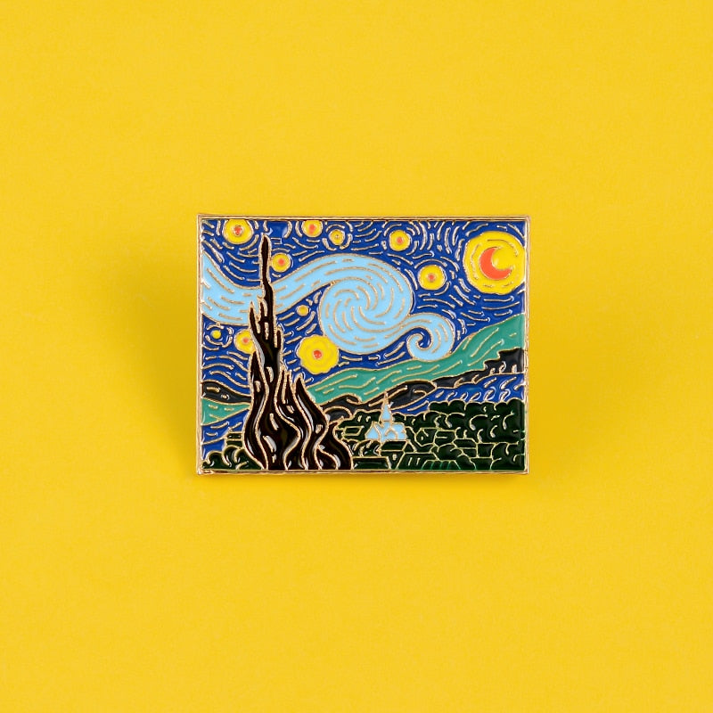 Starry Night Van Gogh Enamel Art Pin by HitMyNeed