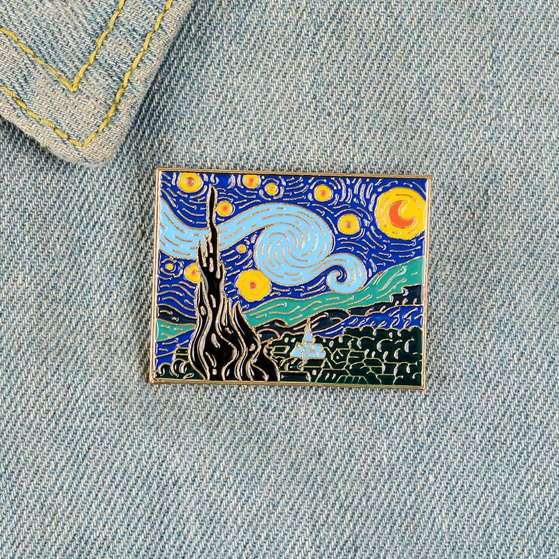 Starry Night Van Gogh Enamel Art Pin by HitMyNeed