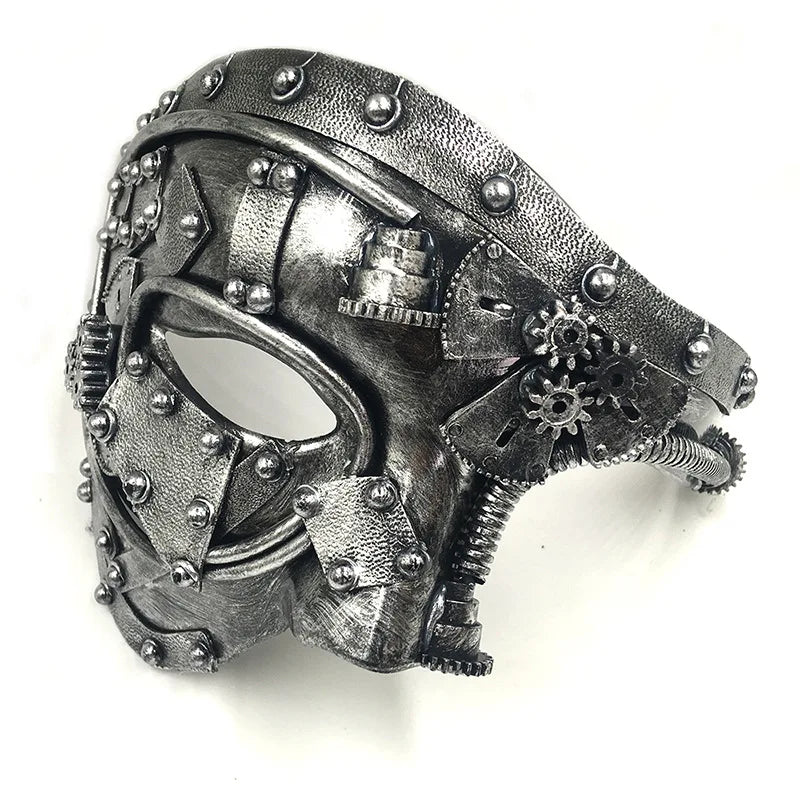 Steampunk Phantom Half Face Masquerade Mask silver by HitMyNeed