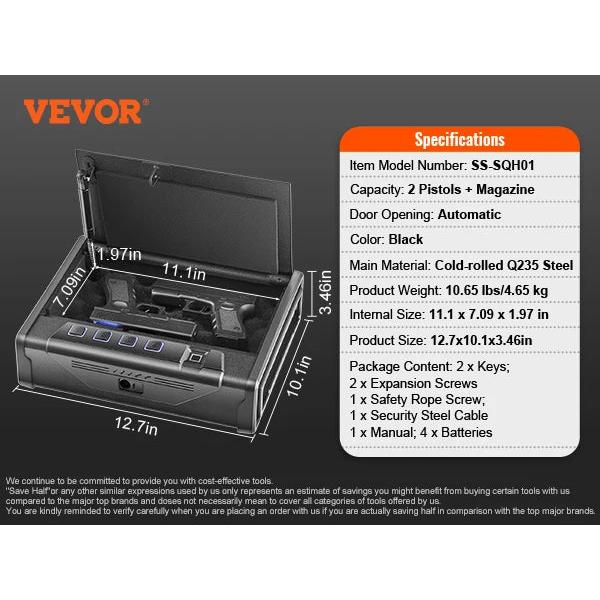 Steel Biometric Pistol Safe with 3-Way Quick Access 2-pistols by HitMyNeed