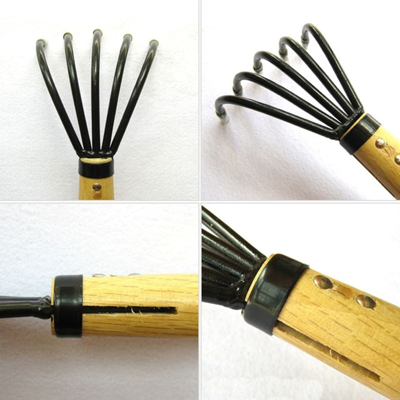 Steel Claw Rake Gardening Tool with Wooden Handle by HitMyNeed