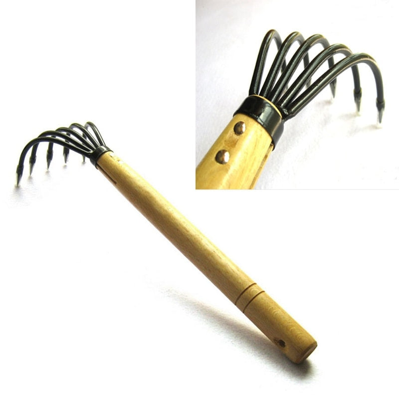 Steel Claw Rake Gardening Tool with Wooden Handle by HitMyNeed