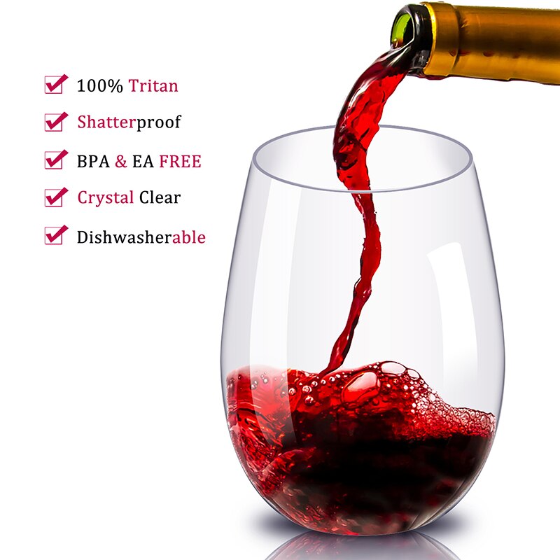 Stemless Wine Glasses Set of 4 - Shatter-Resistant 450ml by HitMyNeed
