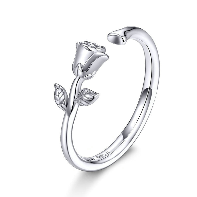 Sterling Silver Adjustable Rose Ring for Women by HitMyNeed