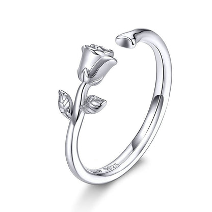 Sterling Silver Adjustable Rose Ring for Women by HitMyNeed
