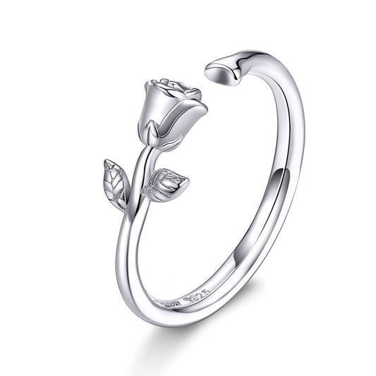 Sterling Silver Adjustable Rose Ring for Women by HitMyNeed