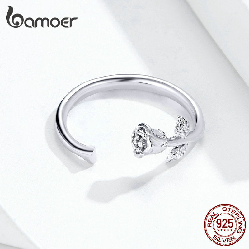Sterling Silver Adjustable Rose Ring for Women by HitMyNeed