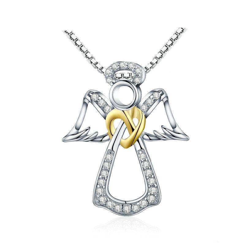 Sterling Silver Angel Pendant Necklace with CZ Stones by HitMyNeed