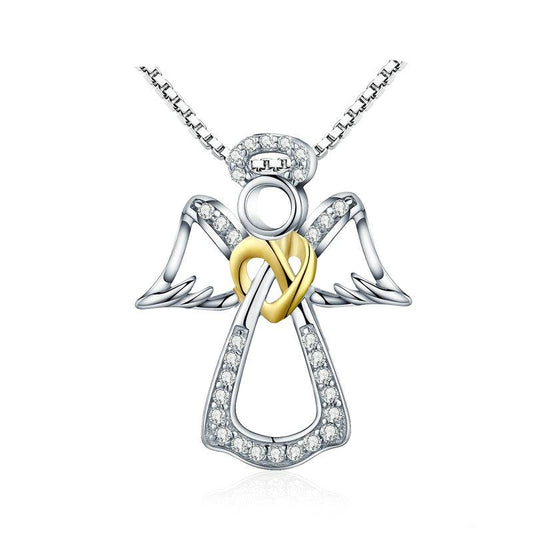 Sterling Silver Angel Pendant Necklace with CZ Stones by HitMyNeed