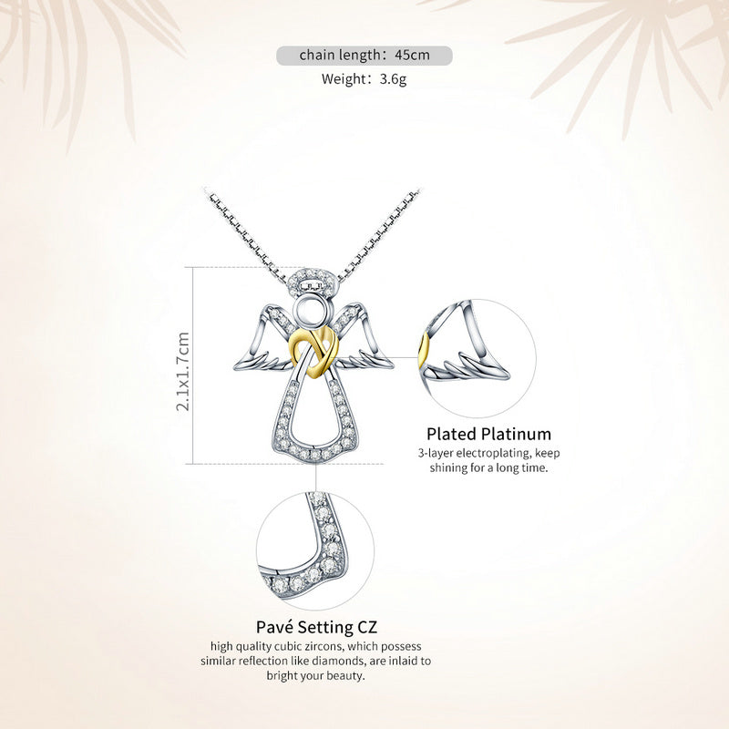 Sterling Silver Angel Pendant Necklace with CZ Stones by HitMyNeed