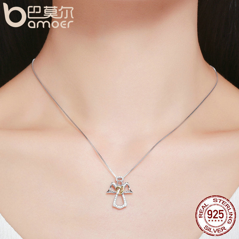 Sterling Silver Angel Pendant Necklace with CZ Stones by HitMyNeed