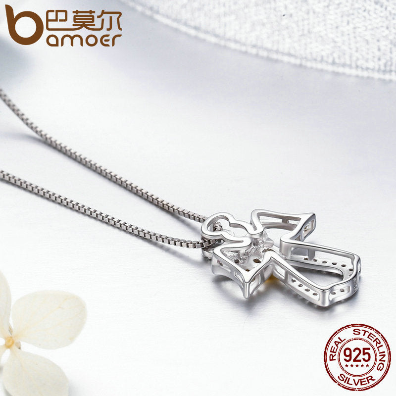 Sterling Silver Angel Pendant Necklace with CZ Stones by HitMyNeed