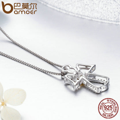 Sterling Silver Angel Pendant Necklace with CZ Stones by HitMyNeed